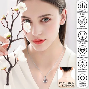 สร้อยคอจี้ทองแดงฉายภาพหัวใจ 100 <span class=keywords><strong>ภาษา</strong></span> ฉันรักคุณ ขายดีข้ามพรมแดน พร้อมกล่องของขวัญดอกไม้กุหลาบไม้ไผ่ สำหรับผู้หญิง - Product Image 2