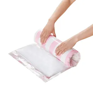 Small Roll Up Travelling Vacuum Compressed Storage Space Saving Bags Transparent Cable Organize Bag Travel Storage