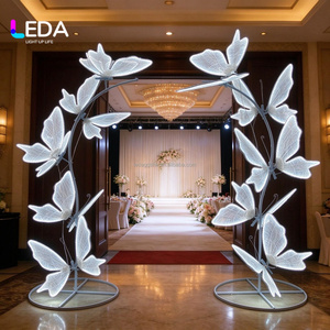 LEDA LED Wedding Aisle <b>Backdrop</b> Decoration White Butterfly Light Arch <b>Stand</b> Illuminated Butterfly Wing Prop for Party Stage - Product Image 1