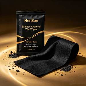 Lingettes humides jetables écologiques biodégradables en charbon de bambou sans alcool non tissées pour le visage et les mains, emballées individuellement, format voyage - Product Image 1