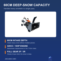 Balayeuse à neige JHS 420CC-3IN1 pour routes municipales, trottoirs communautaires, brosse de 110 cm, 180 kg, moteur à démarrage électrique robuste, garantie 1 an