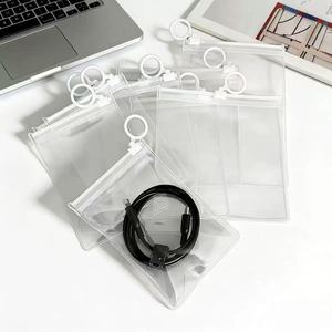 Pochette zippée transparente en PVC réutilisable avec fermeture coulissante durable pour le rangement de cosmétiques, de papeterie et d'articles de toilette en voyage - Product Image 5