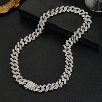 Collar de Cadena Cubana Miami con Incrustaciones de Diamantes de Imitación Plateados, Joyería Hip Hop de Aleación de Zinc para Hombres, Mujeres, Raperos, Fiestas y Escenarios