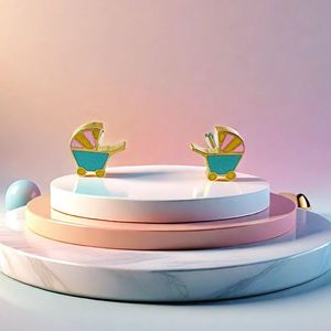 2024 nuevo compacto delicado chapado epoxi cochecito <span class=keywords><strong>de</strong></span> bebé Stud pendientes sección lindo mini pendiente <span class=keywords><strong>de</strong></span> dibujos animados azul pendiente único femenino - Product Image 3