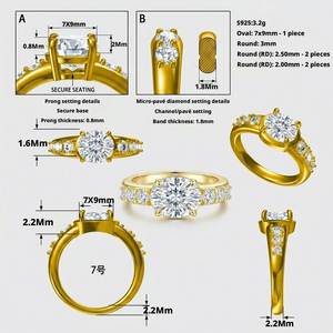 Anelli di fidanzamento da donna in argento S925 placcato <span class=keywords><strong>oro</strong></span> 18K con moissanite ovale da 2 carati VVS1 GRA, di tendenza, molto venduti. - Product Image 2