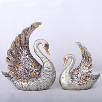 Statue de Cygne Grande Taille en Résine, Style Européen Vintage, Argent et Or, Ailes Sculptées en Plumes, Forme Animale Florale Creuse, Décoration de Bureau Intérieure