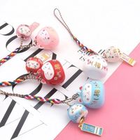 Fabriek Groothandel Lucky Cat Sleutelhanger Keramiek Metalen Kerst Bel Opknoping Decor Japanse Gesloten Water Piano Bell Kat Sleutelhangers