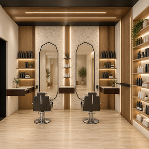 Salon de coiffure professionnel sur mesure Vitrine murale en bois pour salon de coiffure Mobilier pour salon de barbier - Product Image 1