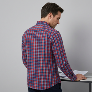 <b>Men's</b> Red Blue Plaid Full Sleeve Casual <b>Shirt</b> Turn-down Collar 100% Cotton Poplin Anti-Wrinkle Single Breasted Yarn Dyed Autumn - Product Image 2