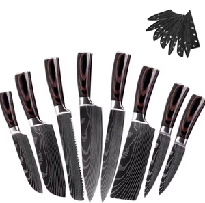 Juego de cuchillos de chef de cocina con patrón láser de acero de Damasco de 8 pulgadas, 8 piezas, <span class=keywords><strong>cuchillo</strong></span> de acero de Damasco forjado hecho a mano - Product Image 2