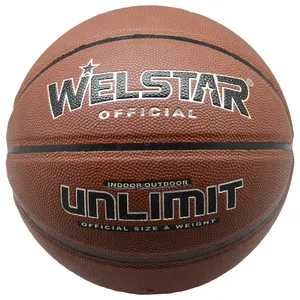 Welstar Ballon de basket-ball hygroscopique de haute qualité en cuir PU laminé taille 5 6 7 avec logo personnalisé