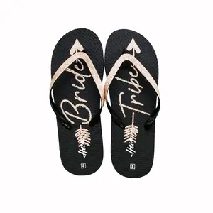 HEVA Tongs pour femmes Pantoufles de plage Sliders Femme Chaussures plates Causal Summer Bling Casual Light Personnalisé Printemps Anti-dérapant