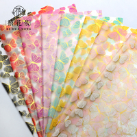 Kertas Pembungkus Bunga Kupu-kupu Emas Xihuanong, Lembaran Buket Hadiah DIY Romantis Premium, Perlengkapan Florist Grosir