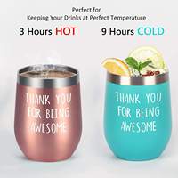 Gobelets isothermes en acier inoxydable avec logo personnalisé, 12 oz, verre à vin isotherme en acier inoxydable, tasse à café de voyage avec couvercle, gobelets à vin