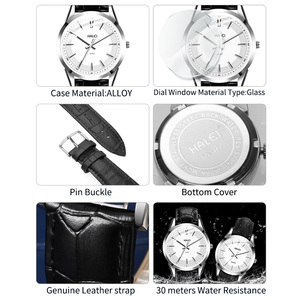 HALEI <b>Couple</b> Quartz <b>Watches</b> Analog Leather Strap Elegant Fashion <b>Watch</b> Set Roman Numeral Display Japanese movement Wholesale - Product Image 4