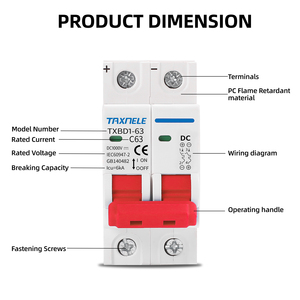 2P <span class=keywords><strong>DC</strong></span> 1000V Солнечный мини-выключатель Аккумуляторный выключатель 6A-63A MCB для фотоэлектрической системы PV с разрывной емкостью 6ka - Product Image 5