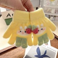 Gants tricotés pour bébé en coton/élasthanne, chauds et respirants, à doigts complets, motif lapin prune coloré, en jacquard dessin animé, pour l'hiver