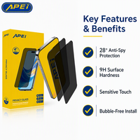 APEI Premium 28 °   Protection d'écran anti-espion pour iPhone 18 Pro Max/18 Duo, vente en gros, verre trempé antistatique ESD