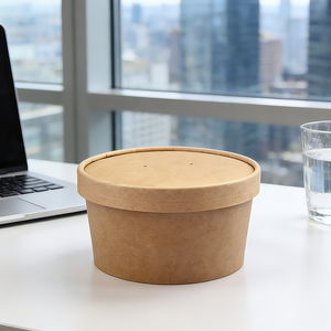 Factory Sale White Brown Custom Food <b>Container</b> Packaging Round Kraft Paper <b>Snack</b> Soup Salad Bowl For Convenience Shop - Product Image 1