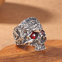 Bague Crâne Classique Hip Hop en Argent Sterling S925 Antique pour Homme avec Incrustation Sertie – Bijoux Homme