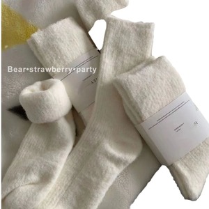 Women Fuzzy <b>Socks</b> Mid Calf Cotton White Black Solid Color Warm Breathable Autumn <b>Winter</b> <b>Socks</b> - Product Image 3