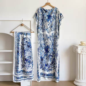 PROMISTAR женский дышащий Быстросохнущий свободный комплект из кафтана из полиэстера, халат с принтом, платок, халат, длинное платье в африканском стиле - Product Image 2