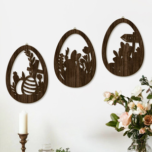 Panneau mural de Pâques en bois avec motif d'œufs en couleur marron, décoration de style mur de <span class=keywords><strong>Berlin</strong></span>, panneau en bois simple - Product Image 2