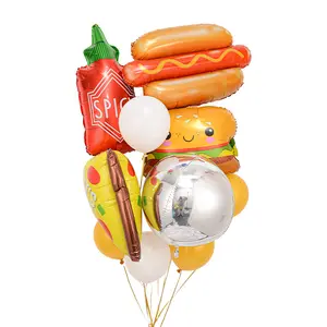 Vente en gros ballons alimentaires en forme de Hamburger Hot Dog Pizza ballons ensemble pour fête d'anniversaire de baby shower