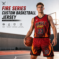 Uniforme de Baloncesto Personalizado Serie FIRE con Diseño Gráfico de Llamas, Sublimación Completa, para Clubes, Ligas y Equipos de Torneos