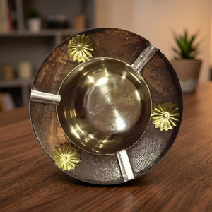 Cenicero redondo de escritorio con cuenco de metal e incrustaciones florales, estilo vintage, decoración para el hogar - Product Image 4