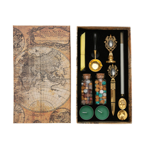 Coffret Cadeau Vintage Logo Personnalisé Kit de Sceau de Timbre de Cire Manche en Bois Laiton Feu Laque Sceau - Product Image 2