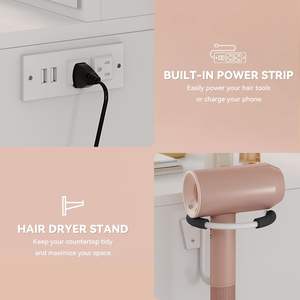 YITAHOME Ensemble de coiffeuse moderne blanche 35 \ "LED miroir lumières 4 tiroirs maquillage vanité tabouret <span class=keywords><strong>2</strong></span> prises ca <span class=keywords><strong>2</strong></span> ports USB réglables - Product Image 2