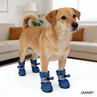Chaussures pour animaux de compagnie JXANRY - Bottes imperméables antidérapantes en Oxford réfléchissantes pour petits chiens et chats avec boules en cuir - Bottes de pluie pour animaux de compagnie