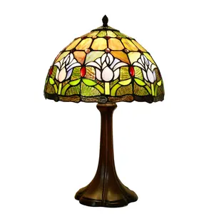 Lâmpada Tiffany de mesa estilo floral para sala de estar, luminária de mesa artesanal para sala de estar, quarto e estudo