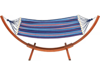 Hamac en coton rayé avec cadre en bois massif, autoportant, portable, pour jardin, cour, terrasse, lit de détente
