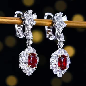 Pendientes Colgantes de Joyería Fina SGARIT con Gema de 1.5CT, Rubí Natural sin Calentar Color Sangre de Pichón, Oro Blanco de 18K, Pendientes de Gota Vintage para Mujer - Product Image 4