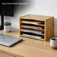 Umweltfreundlicher Natürlicher Bambus 4-stufiger Verstellbarer Schreibtisch-Dateiorganizer Wellenförmiges Regal Papieraufbewahrung für Büro, Zuhause und Schule