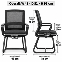 Chaise de conférence de style Mid-Century avec support lombaire, chaise de bureau exécutive en maille pour réunions de bureau
