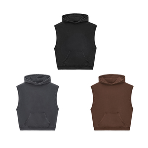 Áo hoodie nam Y2K chất liệu cotton đã qua xử lý, kiểu dáng rộng, không tay - Áo thời trang đường phố nhuộm màu với họa tiết in - Product Image 6