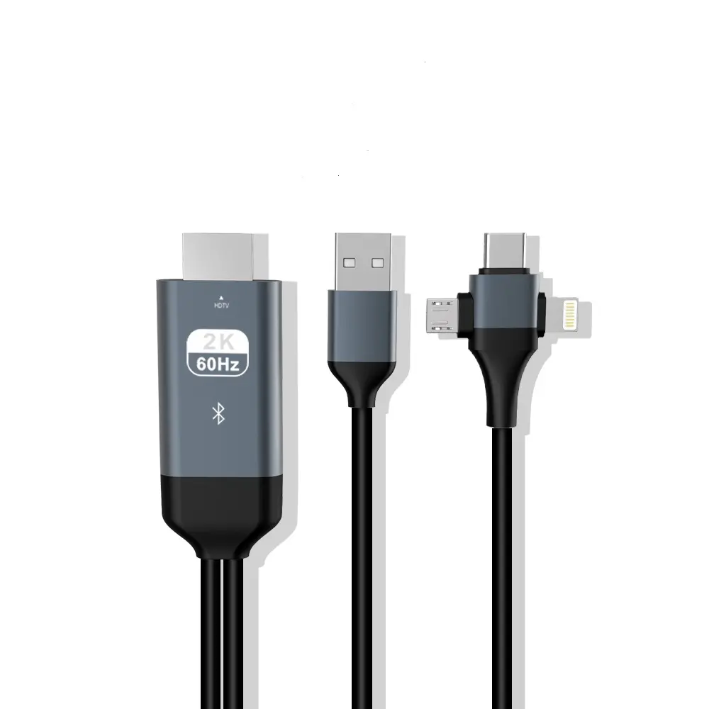 USB Mikro Tipe C 3 Dalam 1, USB Mikro Tipe C Lighting Ke Kabel HDMI 2M dengan Audio Nirkabel untuk iPhone Macbook Samsung S8 S9 Ponsel Android Ke HDTV