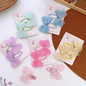 MIO 아기 머리핀 키즈 헤어 핀 아이들을위한 유행 귀여운 다채로운 나비 넥타이 장식 조각 메쉬 헤어 클립 2 개/세트 반짝이 bowknot