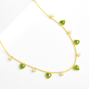 Collana con Ciondolo a Cuore in Giada Naturale, Argento S925, Stile Bambù, <span class=keywords><strong>Regalo</strong></span> per Coppie e Donne Sportive - Product Image 2