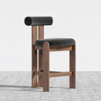 Chaise de bar en bois et tissu, tabouret de comptoir avec dossier, mobilier de restaurant moderne