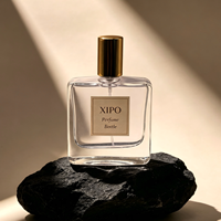 Bouteille de parfum vide en verre transparent de 100 ml avec étiquette personnalisée, paroi épaisse, épaule plate, forme rectangulaire carrée