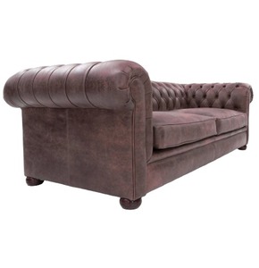 Sofá Chesterfield Clásico Moderno de 3 Plazas, Cuero Genuino, Tapizado con Botones Profundos, Mueble de Lujo para Sala de Estar, Diseño Confortable - Product Image 6