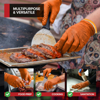 Sarung Tangan Nitril Tekstur Berlian EN374 BBQ Orange 10mil dengan 4 Lapisan Katun untuk Persiapan Makanan, Katering, Pengolahan Daging