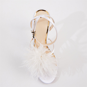 Sandali con tacco <span class=keywords><strong>scarpe</strong></span> da donna Sexy in vera piuma e sandali punta tonda cinturino tacco alto <span class=keywords><strong>scarpe</strong></span> da festa per donna - Product Image 3