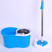 Ensemble serpillière rotative mains libres et seau avec panier en plastique, nettoyeur de sol humide/sec, manche extensible et réutilisable