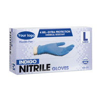 Gants jetables en nitrile bleu sans poudre avec logo personnalisé, 100 pièces/boîte, gants en nitrile de qualité supérieure avec couleur bleue
