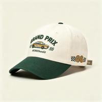 Gorra de Béisbol Bordada Personalizada de 6 Paneles con Diseño Retro de Auto de Carreras, Logotipo a Cuadros, Visera de Dos Colores, Ajustable, de Algodón, Deportiva, para Hombre